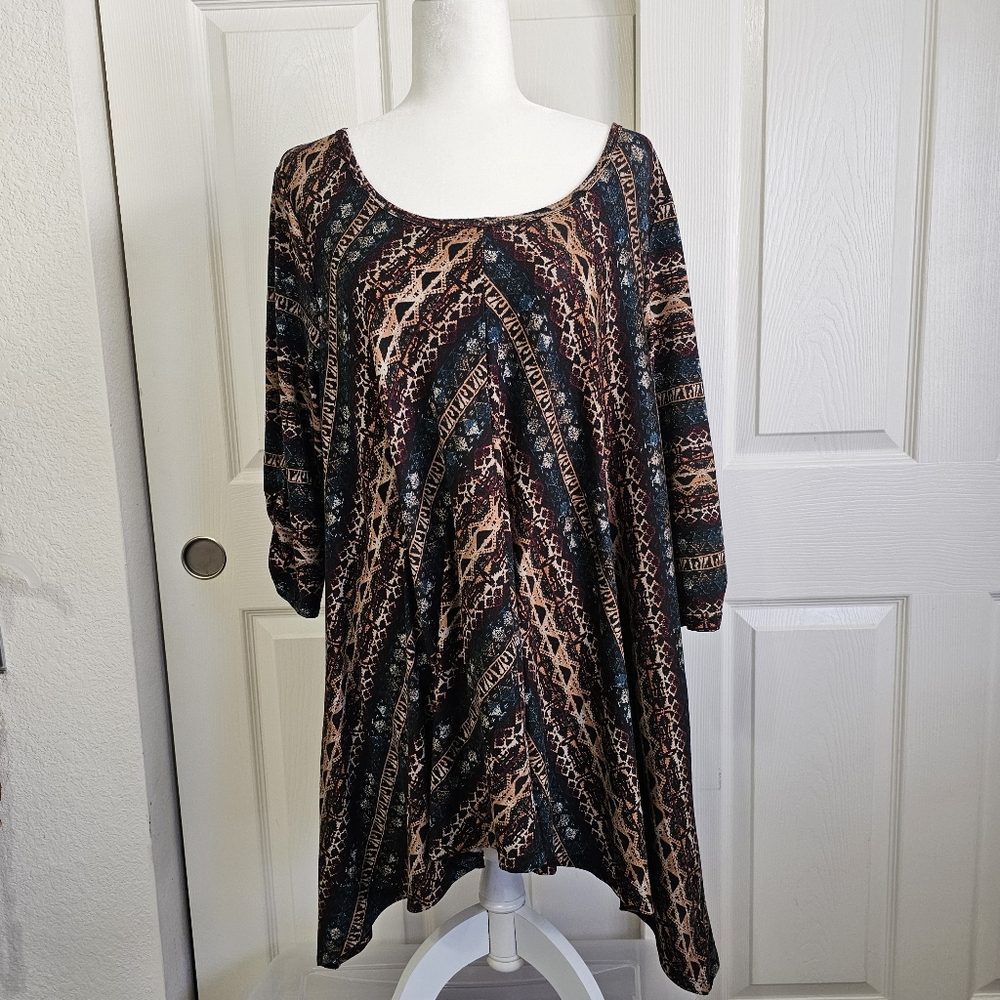 3/4 Multicolor Patterned Tunic XL